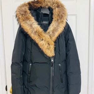 Mackage Black Puffer Jacket with Fur Trim